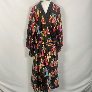 NWT Natori Black Asian Lady Print Robe